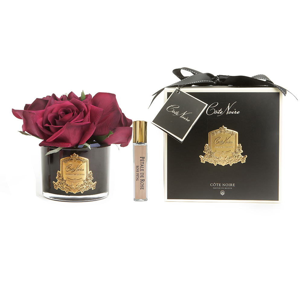 FIVE ROSE Carmine red Букет из 5 роз , цвет красный, черная ваза, 2 спрея по 5 мл