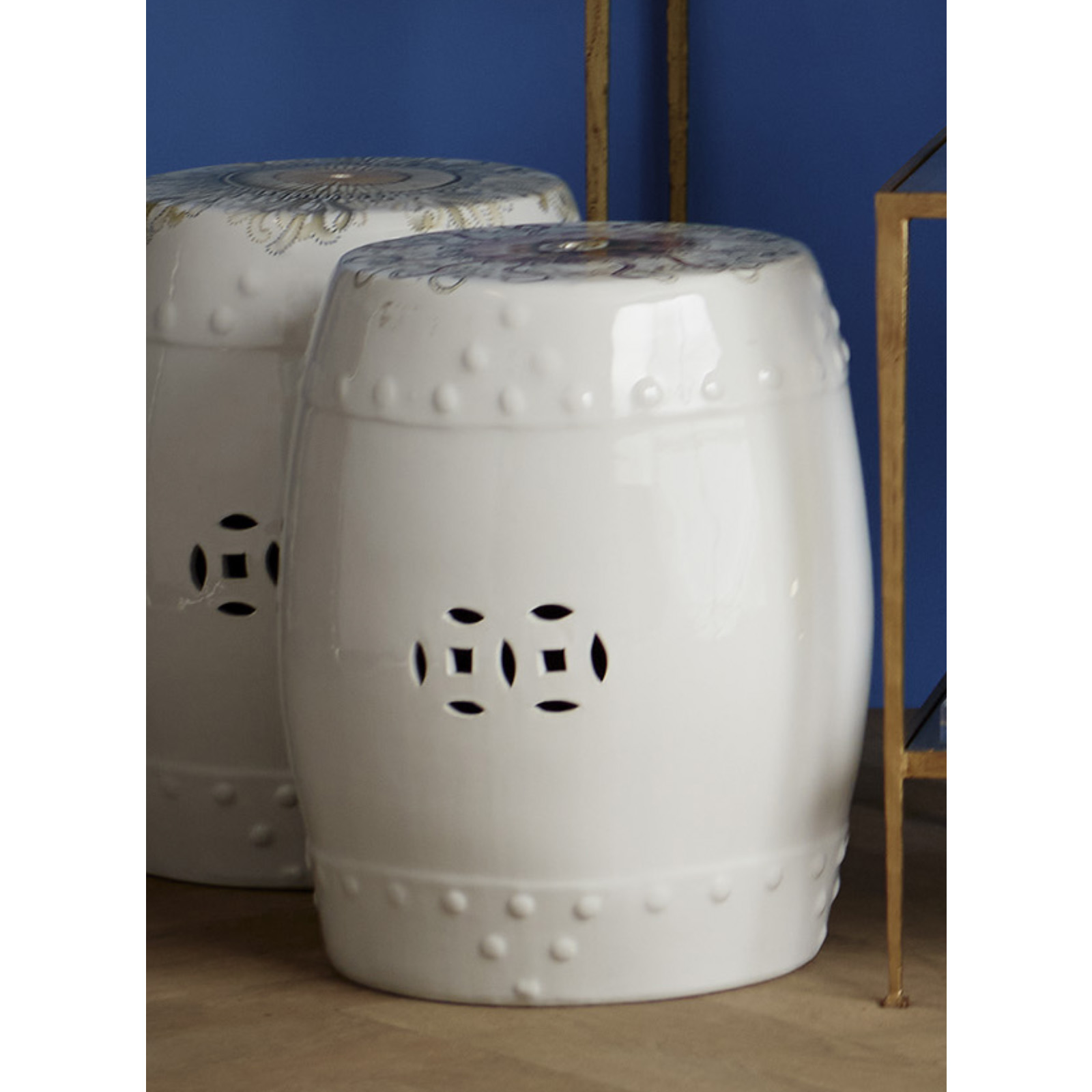 Табурет садовый, белый, рисунок медуза,розовый, 36х36 Н 47 см, фарфор вид 2