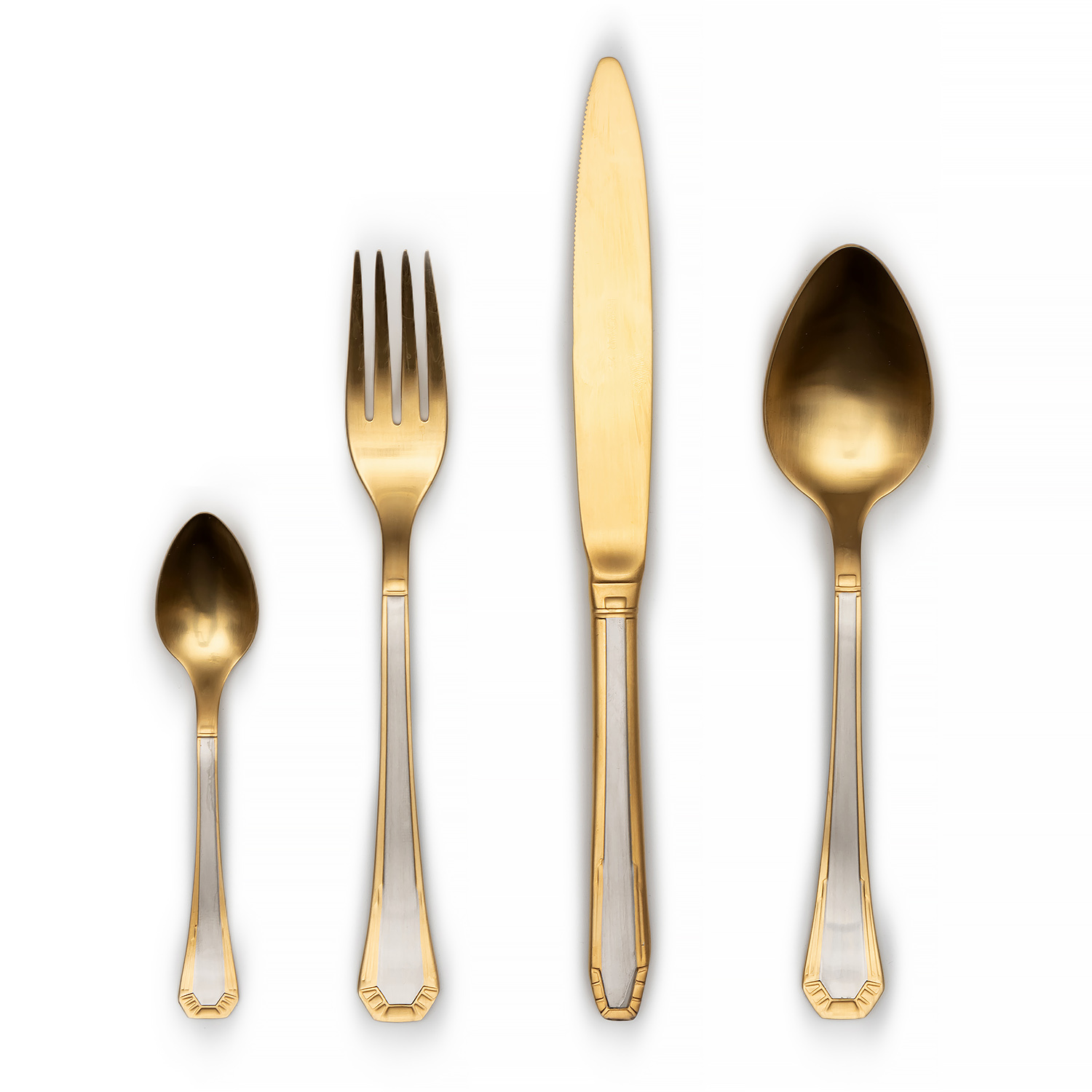 EDEN MAT GOLD 123столовые приборы, сталь 18/10, верхняя часть и декор ручки золото 24К , 24 шт. вид 3