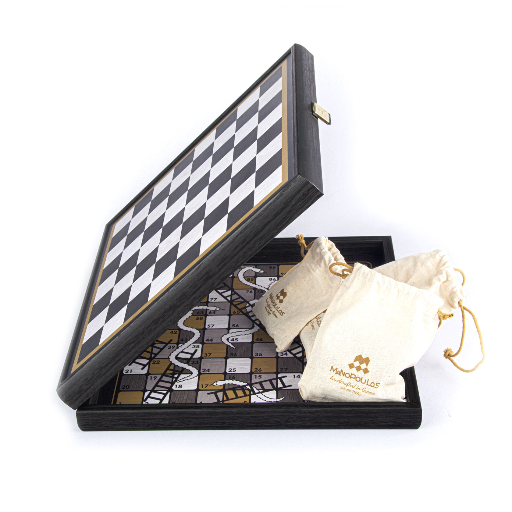 Chess/Backgammon/Ludo/Snakes Шахматы/нарды/лудо/змеи, 34х34см, цвет черный и слоновая кость вид 2
