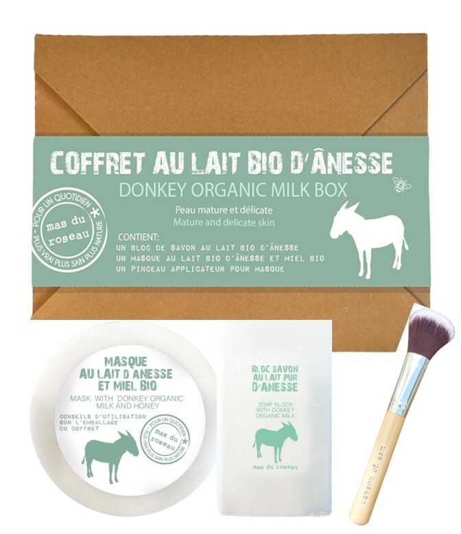COFFRET LAIT D'ANESSE Набор 1 мыло твердое 130 гр, 1 мыло-маска для лица твердая 150 гр, кисточка