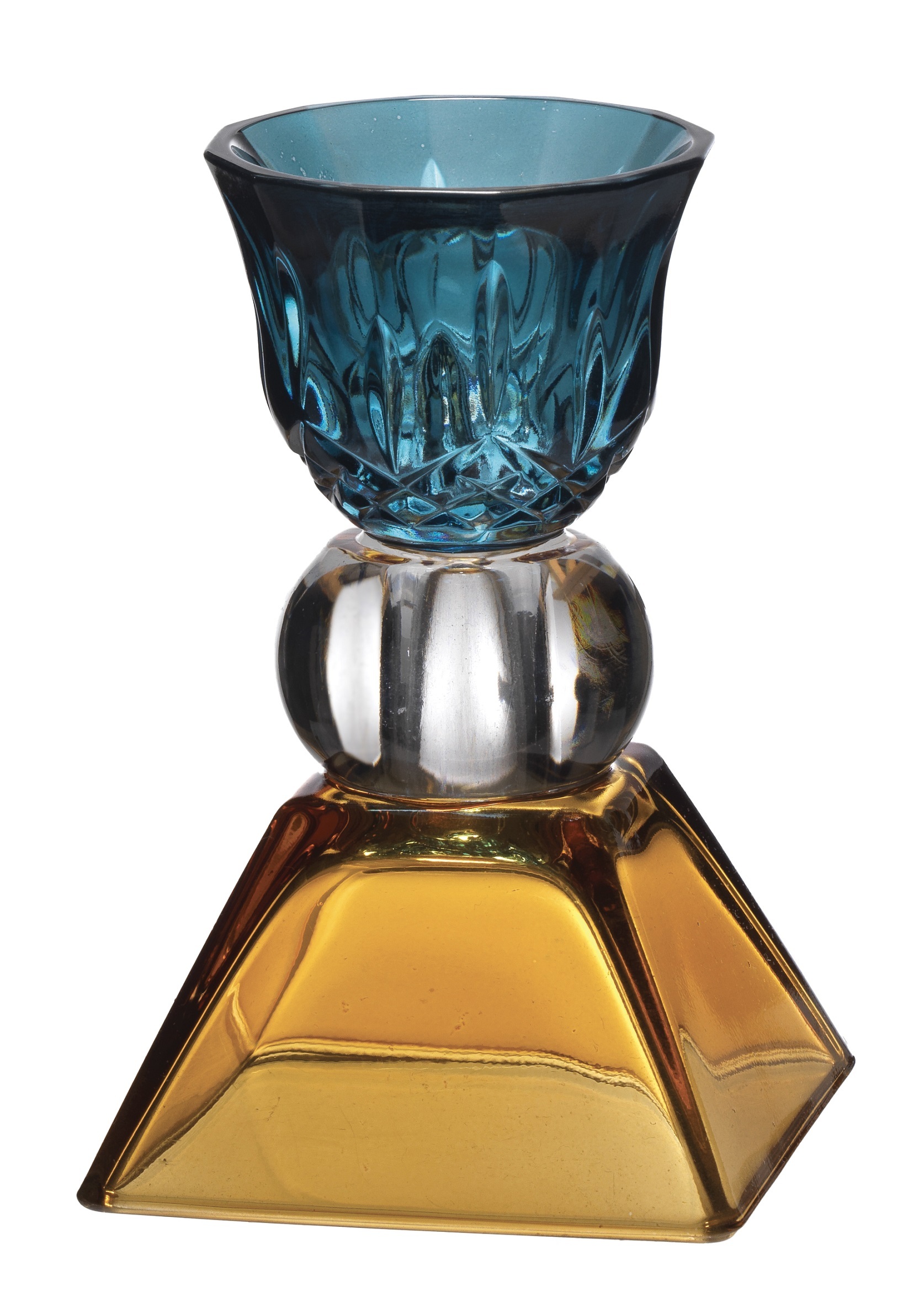 Подсвечник Cre Art Candel-07, синий с желтым, h 14cm стекло