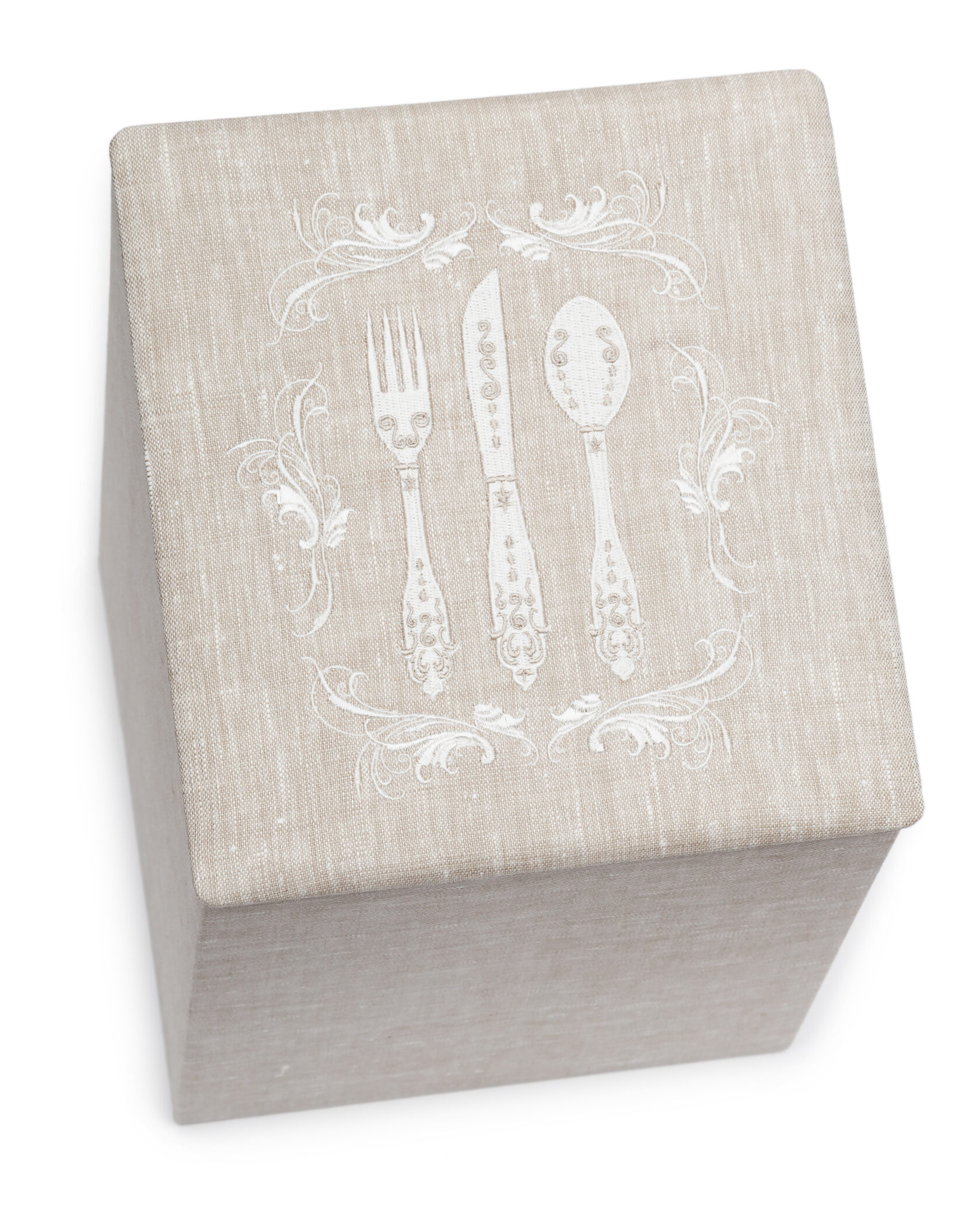 CUTLERY BOX Коробка для столовых приборов, 20/20/H.30, картон, лен с вышивкой