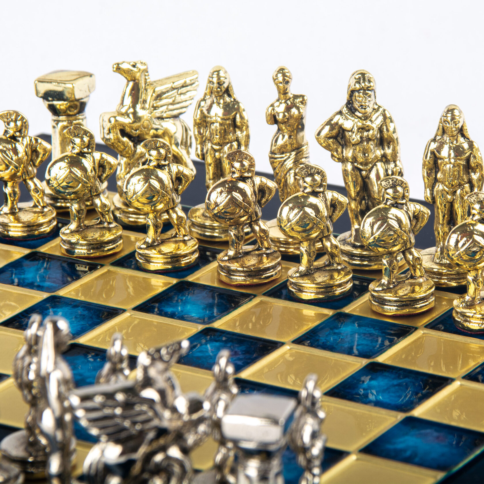 METAL CHESS SPARTAN WARRIORШахматы Воины Спарты, 28х28 см, синий, золото с серебром, металл вид 6