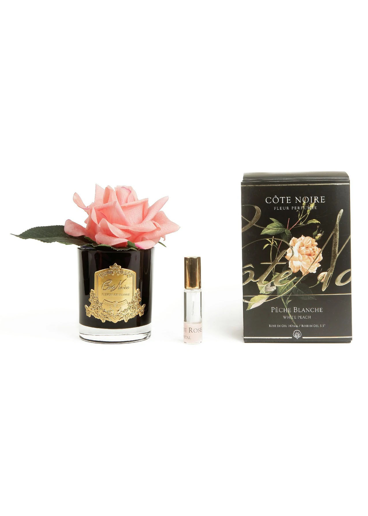 Роза-диффузор FRENCH ROSE white peach , коралловый, черная ваза, 1 спрей 10мл
