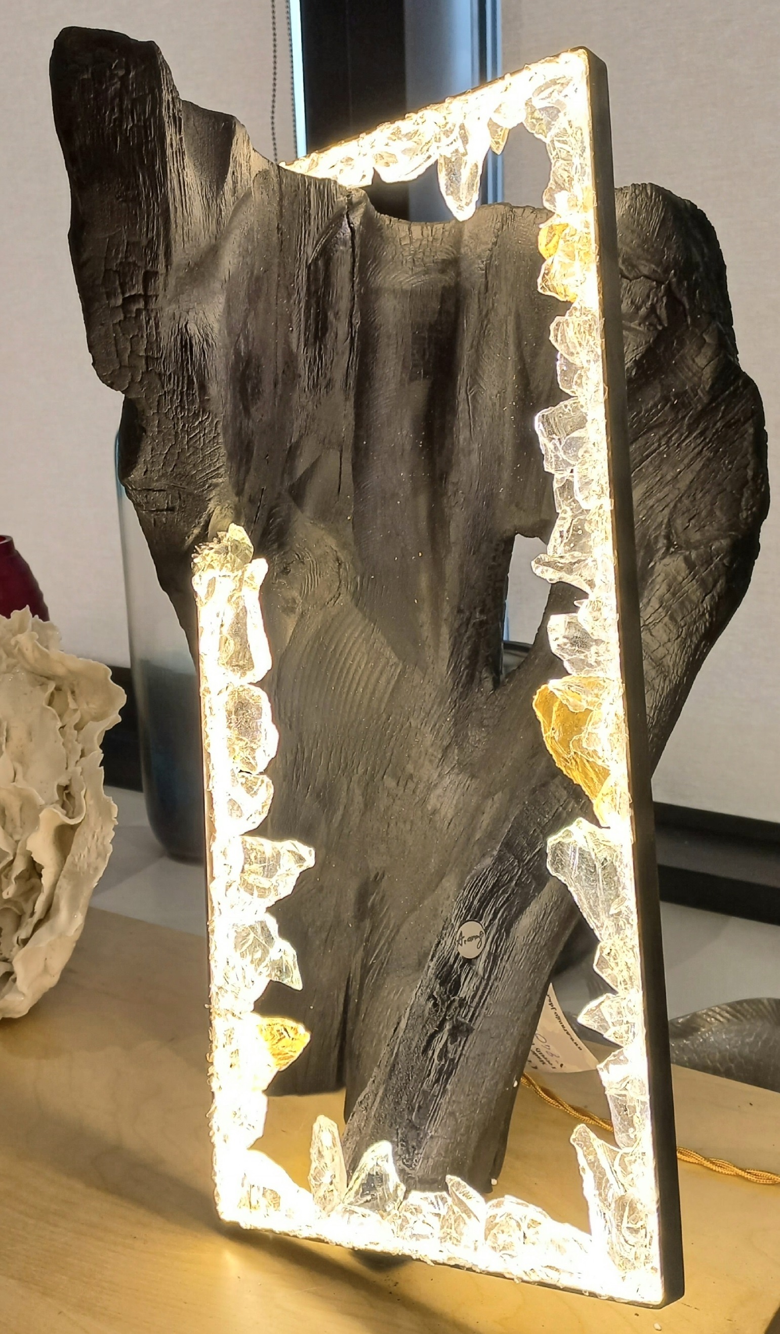 Светильник декоративный RECTANGLE BLACK, 50х30х30 см, дерево, стекло, золото, ручная работа вид 3