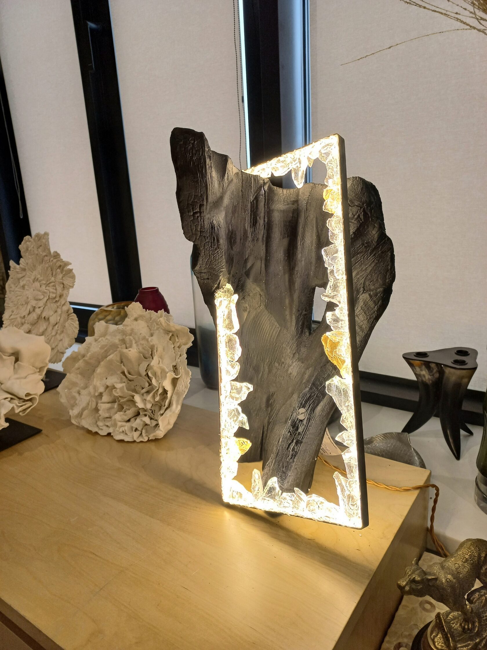 Светильник декоративный RECTANGLE BLACK, 50х30х30 см, дерево, стекло, золото, ручная работа вид 2