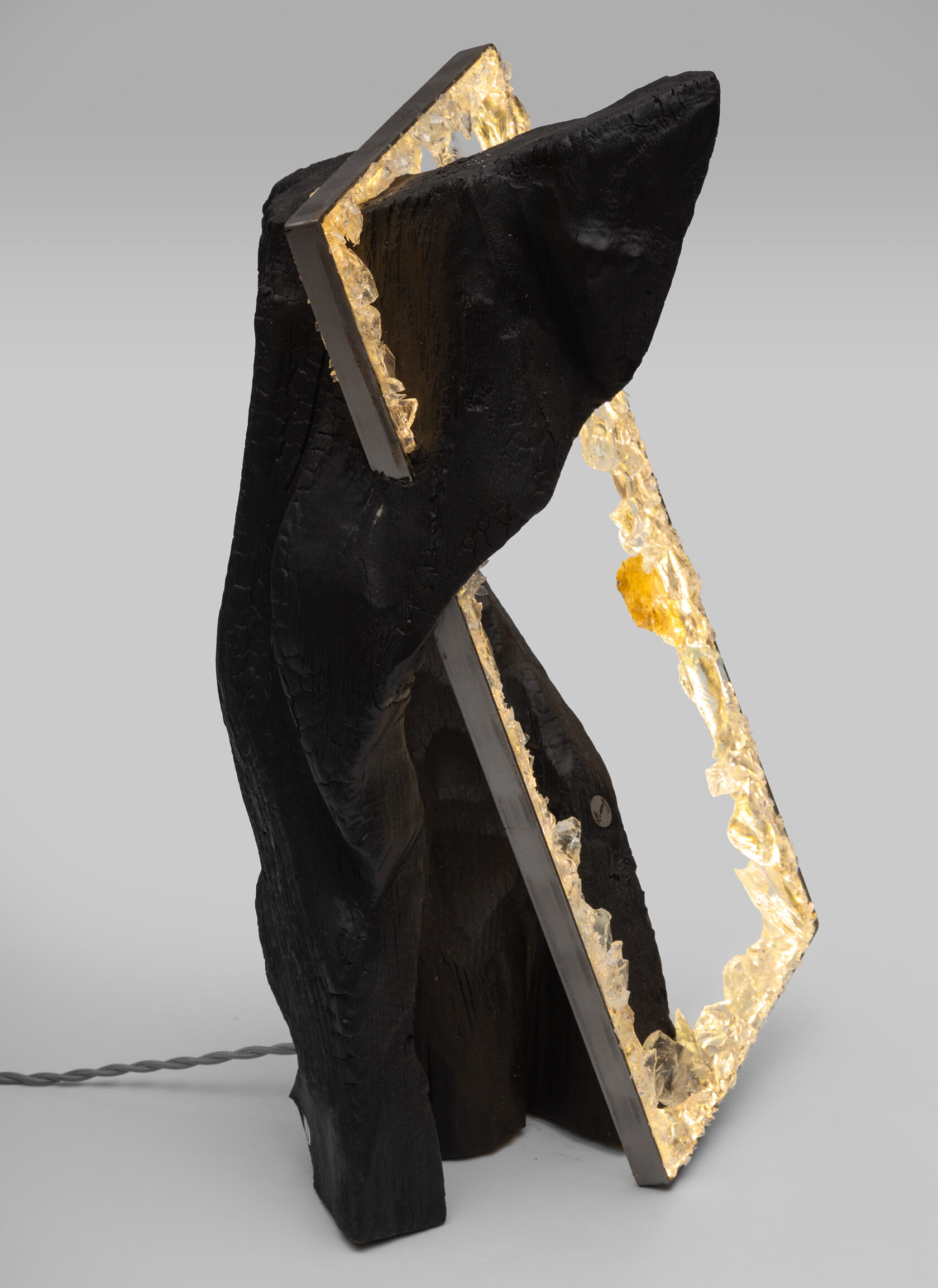 Светильник декоративный RECTANGLE BLACK, 50х30х30 см, дерево, стекло, золото, ручная работа вид 5