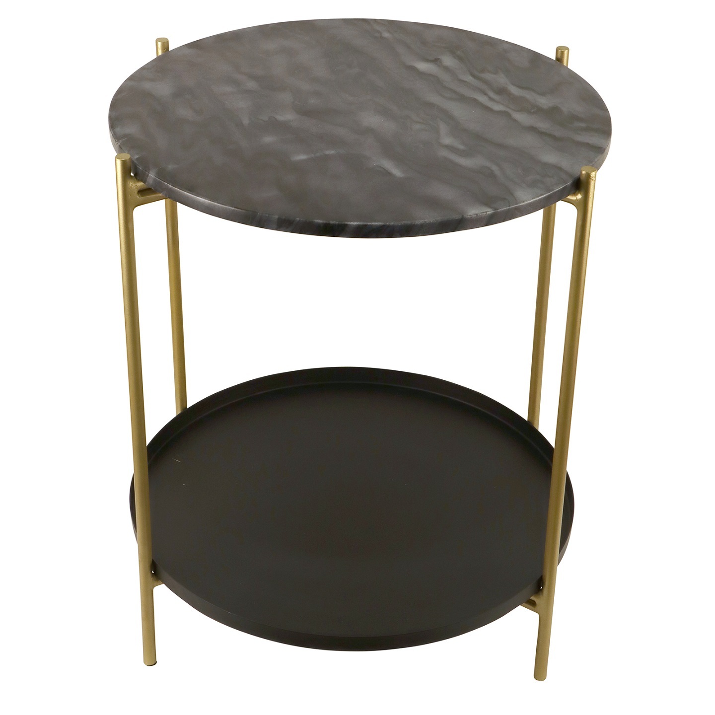 Столик, 46х46 Н 53см, столешница черный камень, нижний поднос переносной, металл цвет золото вид 2
