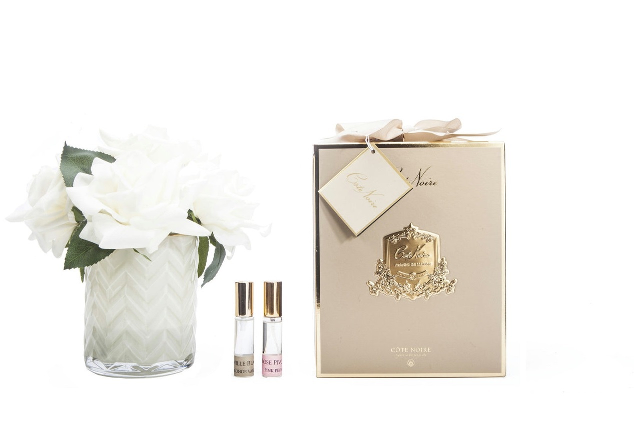 HERRINGBONE CREAM champagne Букет роз, шампань, ваза стекло рельеф "ёлочка", 2 спрея, вид 2