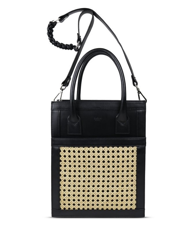 VIENNA SHOPPER BAG MEDIUM "Сумка черная телячья кожа, декор из соломки 25 х 32 х 7.5 см¶длина ручки