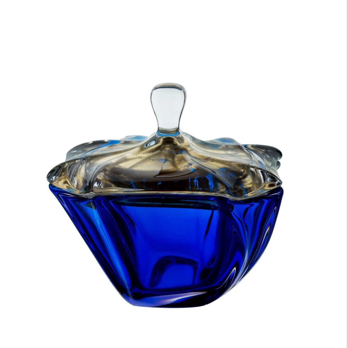 Шкатулка Cre Art CADORO-02, синий, диам 19cm H 17, стекло