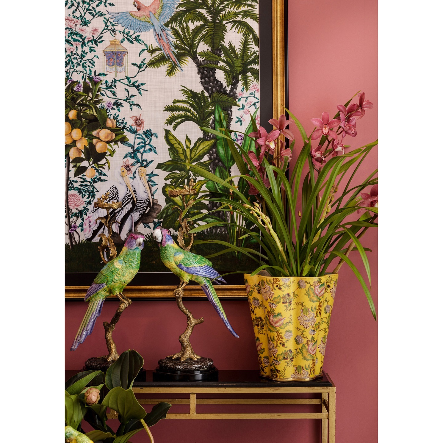 Ваза, желтый, цветы, 29х29 Н 31 см, фарфор, основание бронза