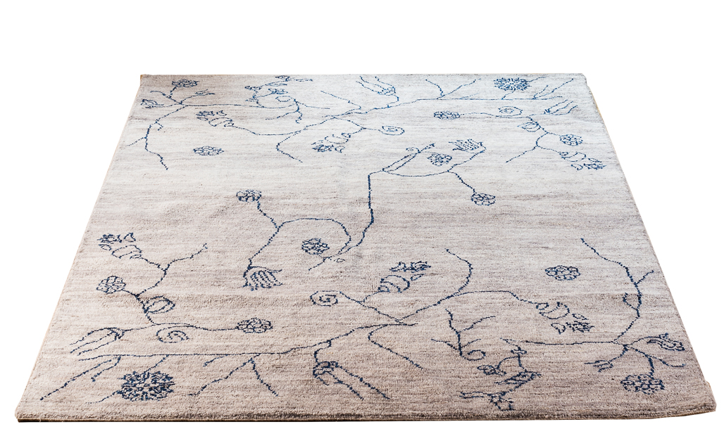 GARDEN Ковер 160/230, высота ворса 10 мм, с подложкой, узелковая техника, синий рисунок на бежевом вид 4