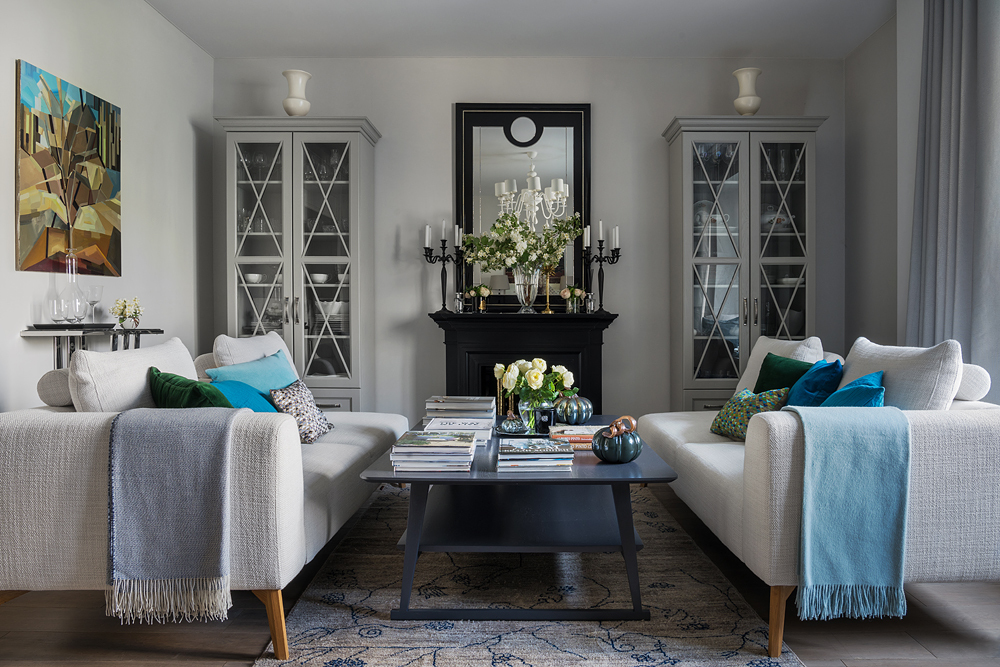 GARDEN Ковер 160/230, высота ворса 10 мм, с подложкой, узелковая техника, синий рисунок на бежевом