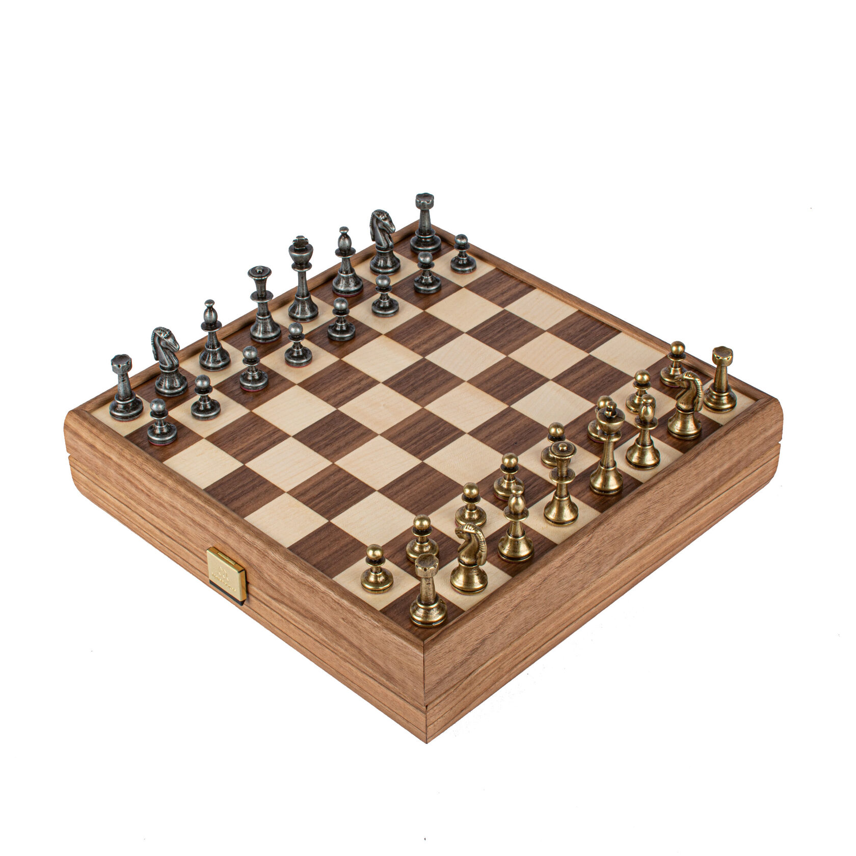 WOODEN CHESSШахматы классические, 27х27 см, фигуры металл, коробка дерево, рисунок орех + дуб вид 2