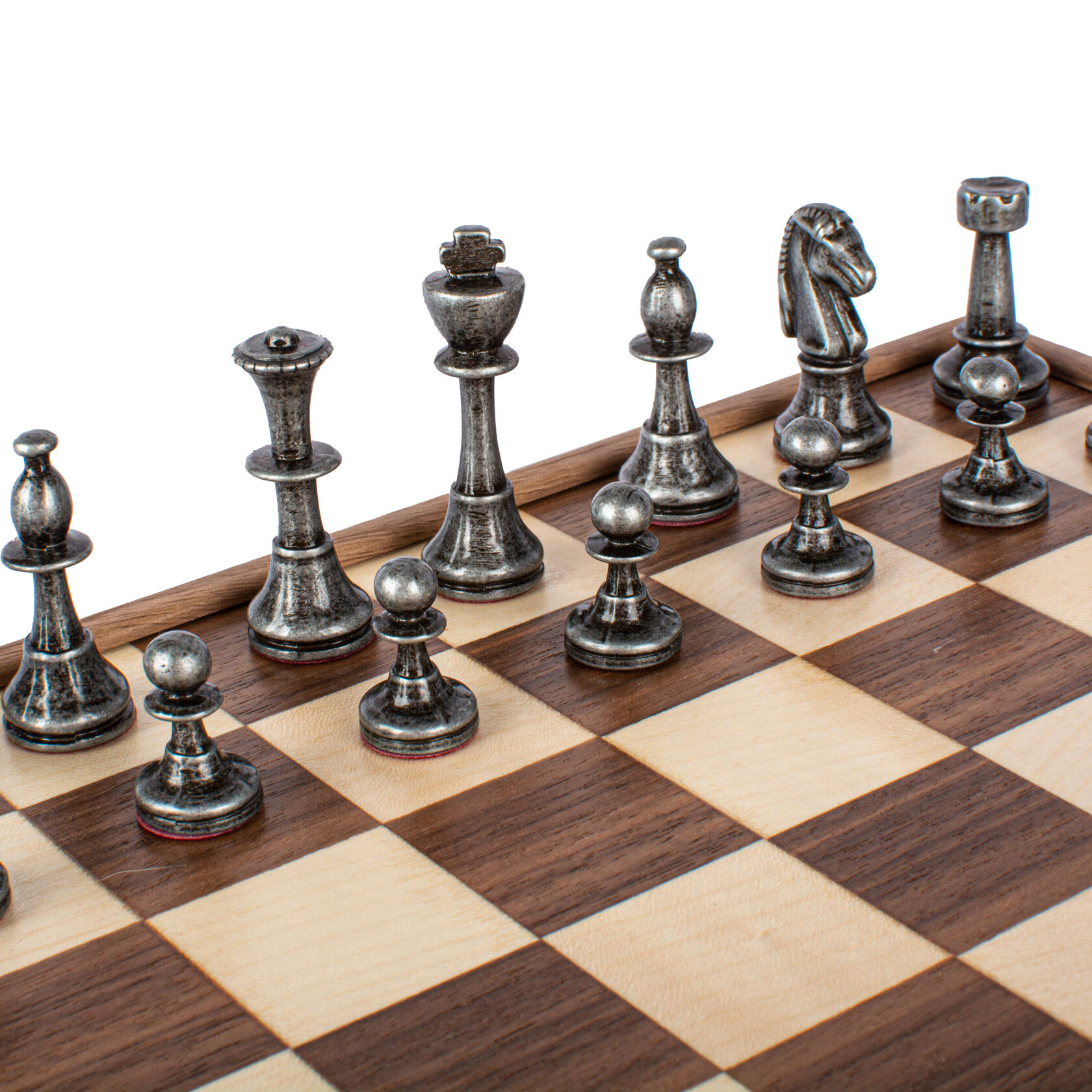 WOODEN CHESSШахматы классические, 27х27 см, фигуры металл, коробка дерево, рисунок орех + дуб вид 4