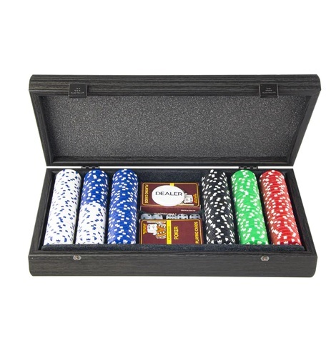 POKER SETНабор для покера (карты 200 шт ) черный, корпус дерево 39х22 см