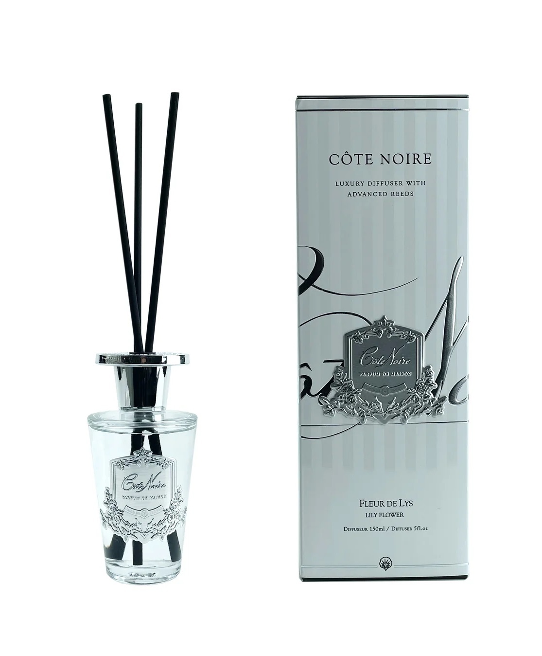 LILY FLOWERДиффузор, серебряный декор, 150 мл, ВхШхД 30х10,5х10,5 см