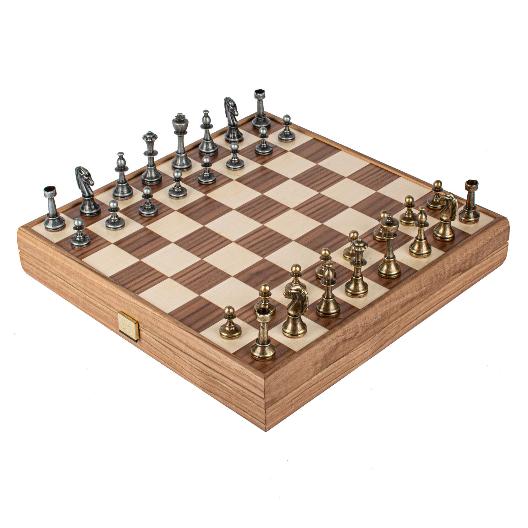 WOODEN CHESSШахматы классические, 35х35 см, фигуры металл, коробка дерево, рисунок орех + дуб вид 2