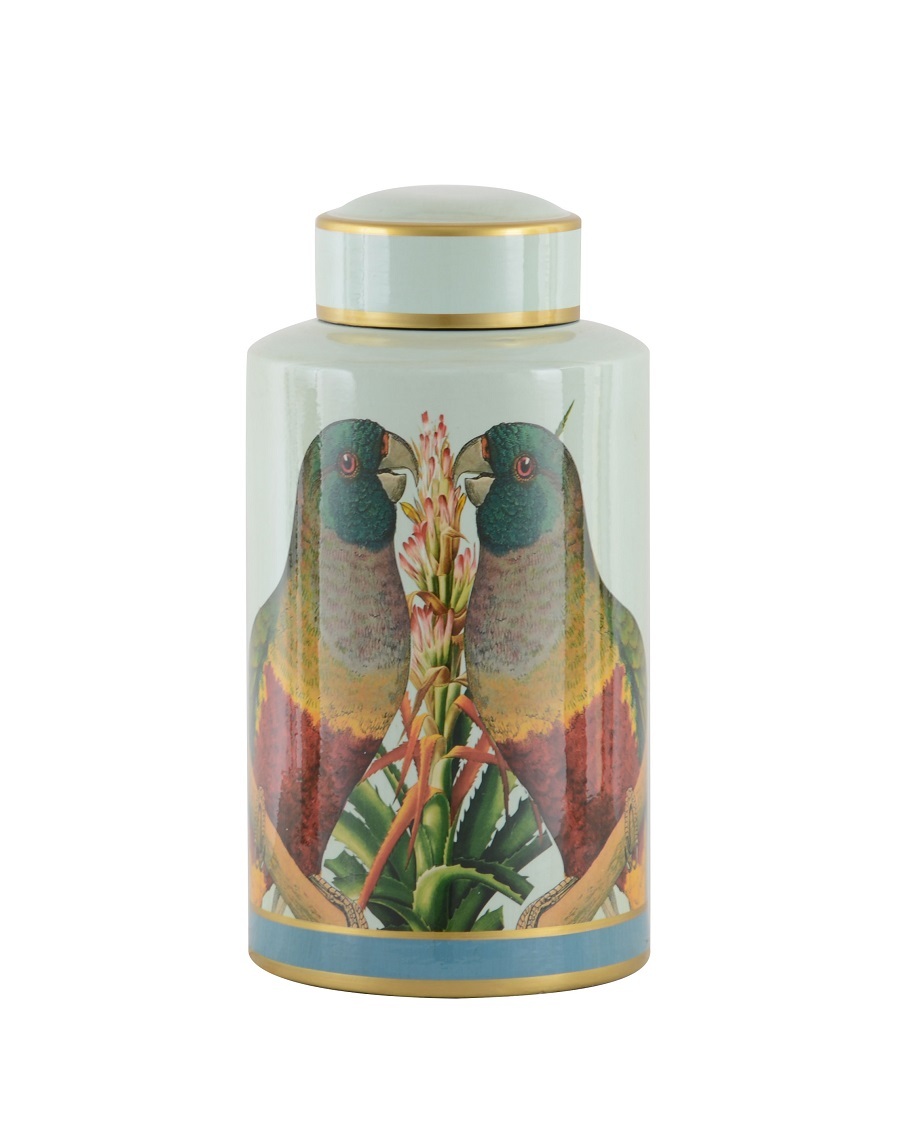 MACAWВаза с крышкой, попугаи ара, D21x39h, керамика вид 2