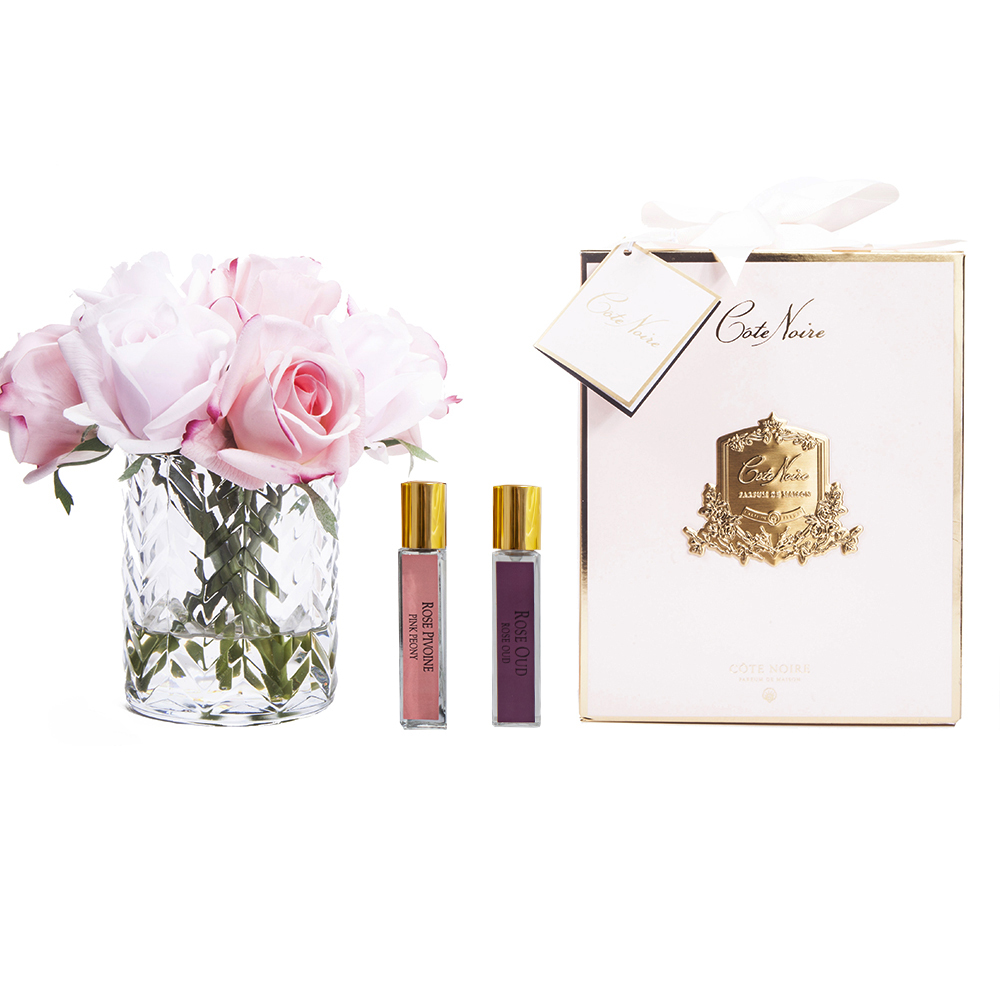 HERRINGBONE CLEAR mixed pink buds Букет роз ваза стекло рельеф "ёлочка", 2 спрея вид 2