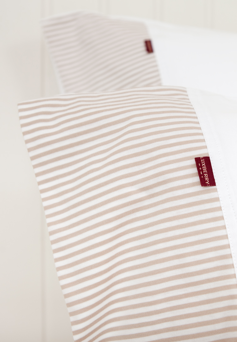 Пододеяльник+наволочка ТРИКОТАЖ, р-р: 150х210+50х70см, цвет: белый/бежевый вид 3