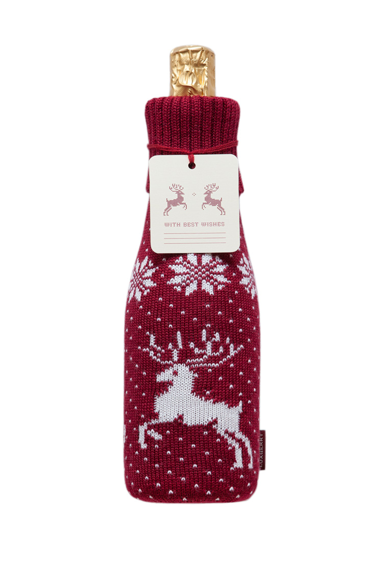Декоративный чехол на  бутылку "Олень", цвет: бордо/белый