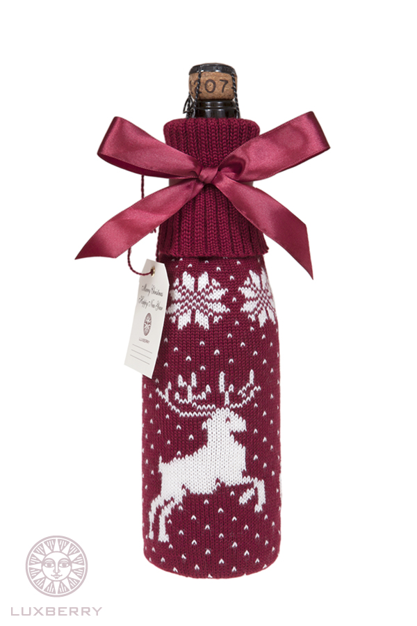 Декоративный чехол на  бутылку "Олень", цвет: бордо/белый вид 3