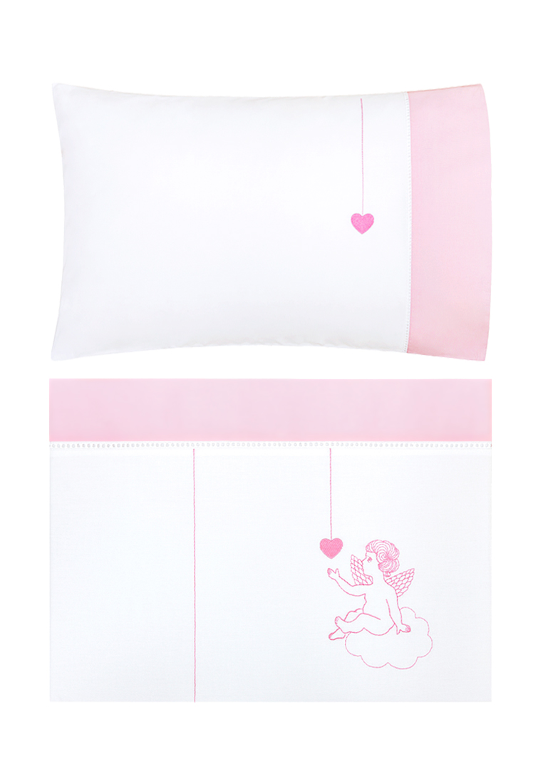 Детское постельное белье  "ANGELS", р-р: 100x140+40х60+130х75х25см, цвет: белый/розовый