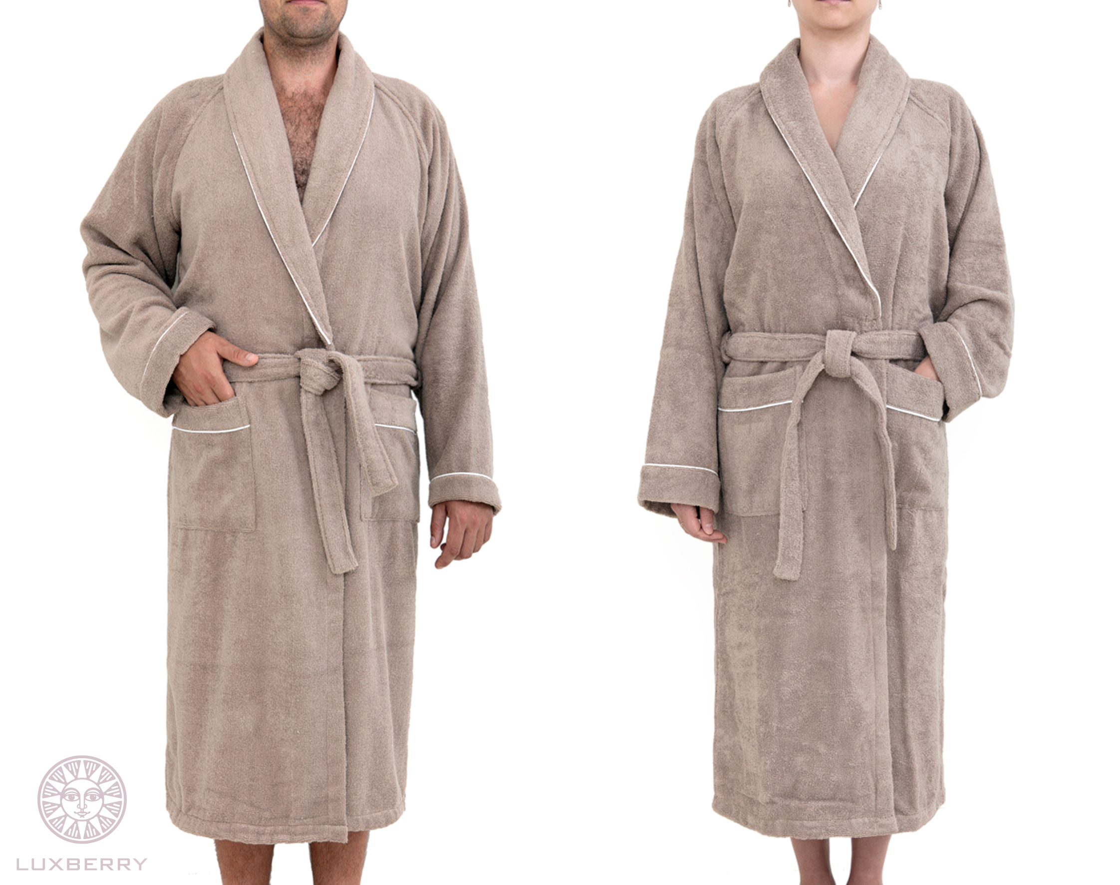 Халат "Basic", табачный/белый вид 2