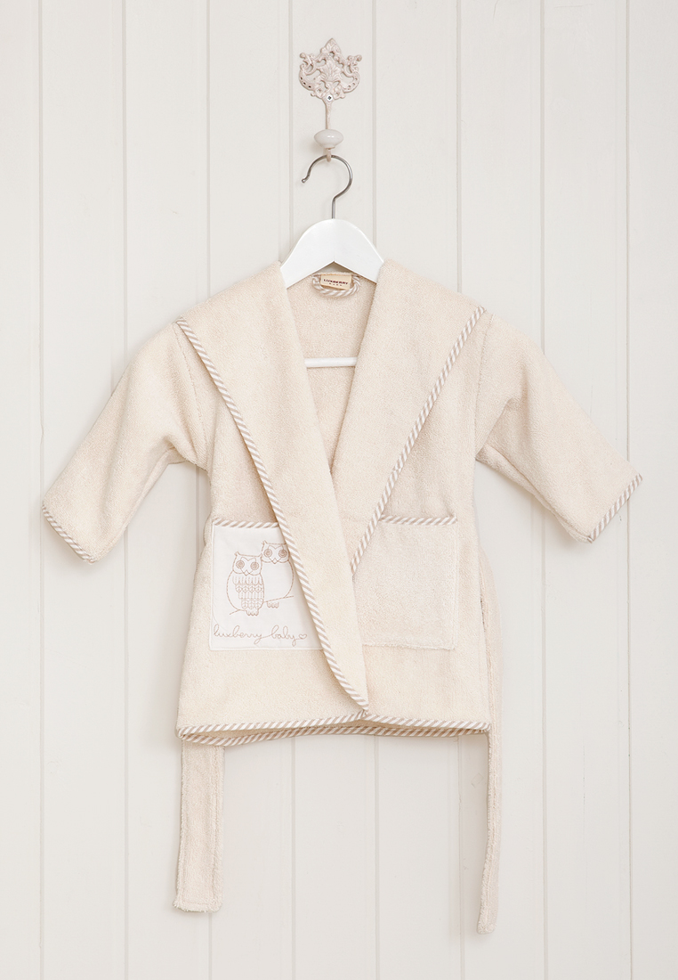 Халатик "СОВЯТА", жемчужный/коричневый/белый