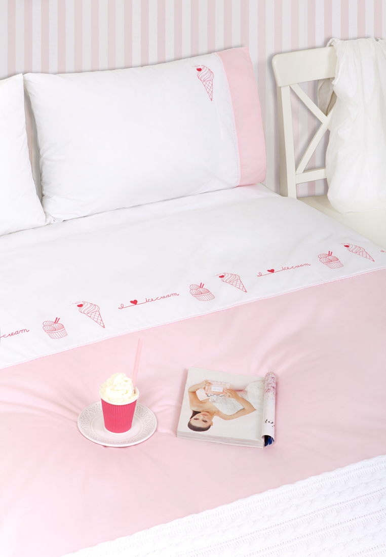 Комплект  постельного белья ICECREAM, перкаль, белый/розовый вид 2