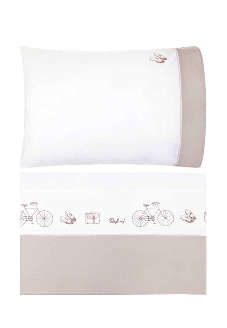 Комплект  постельного белья OXFORD, перкаль, белый/серо-бежевый