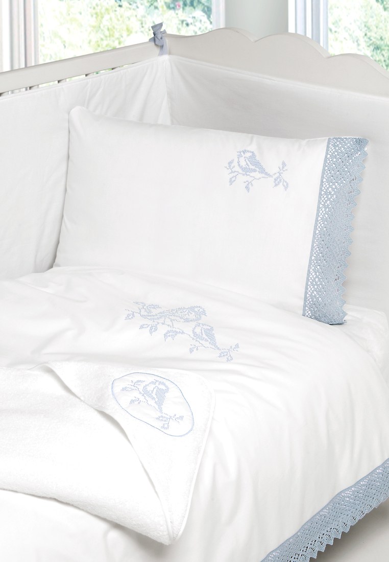 Чехол для бортика "СИНИЧКИ", белый/голубой вид 2